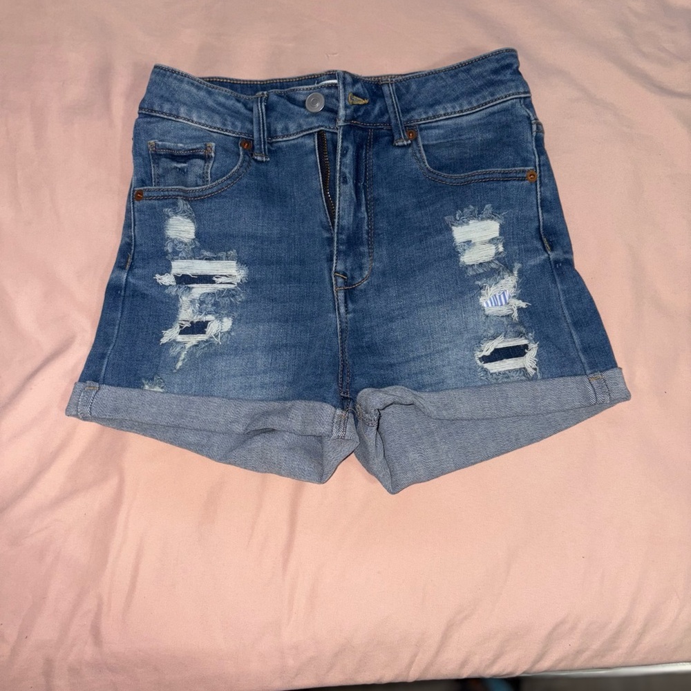 Wax Jean Blue Distressed High-Waisted Jean Shorts